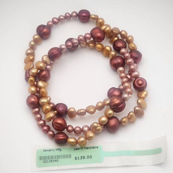 Fresh Water 24" Mauve, Gold & Pink Pearl Necklace New with tag - Picture 1 of 4